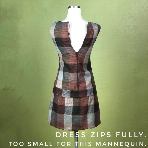 VOLCOM Scooter Dress - Brown plaid XS mini dress - Picture 5 of 8